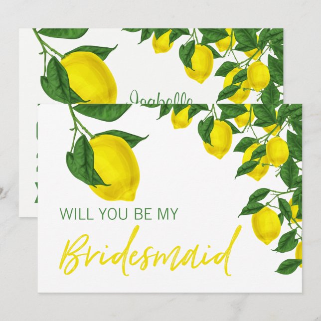 Lemon Summer... blir du min Bridesmaid Inbjudningar (Fram/baksida)
