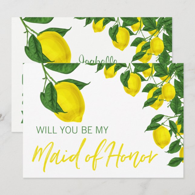 Lemon Summer, blir du min Maid of honor Inbjudningar (Fram/baksida)