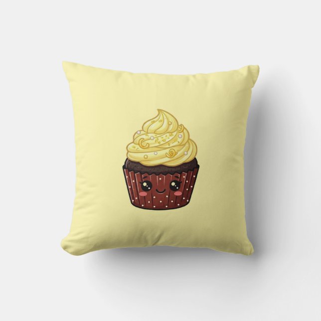 Lemon Swirl Icing Cupcake Kawaii Cushion Pillow Kudde (Framsida)