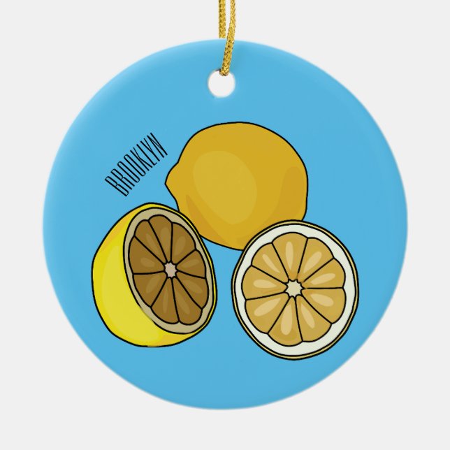 Lemon tecknad illustration julgransprydnad keramik (Framsidan)