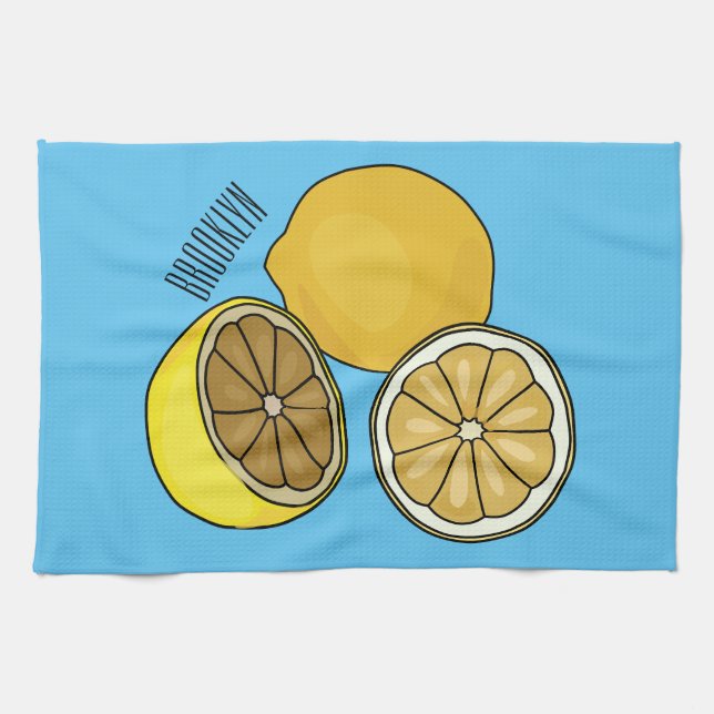 Lemon tecknad illustration kökshandduk (Horisontell)