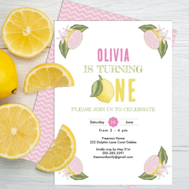Lemon Tema First Birthday Girl-inbjudan Inbjudningar (Skapare uppladdad)