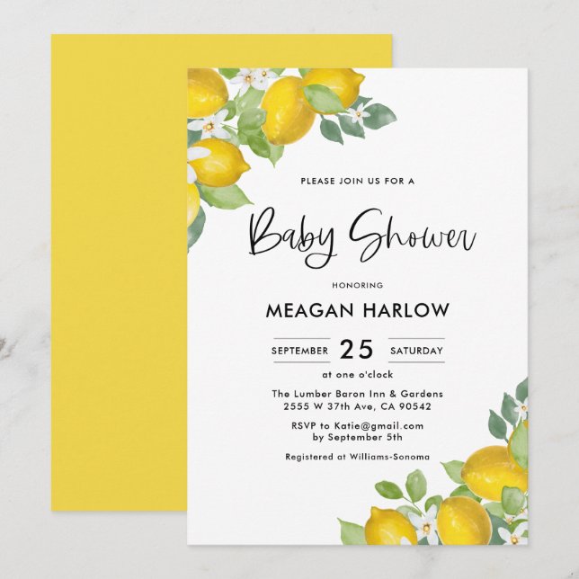 Lemon Theme Baby Shower Oh Baby Shower-inbjudan Inbjudningar (Fram/baksida)