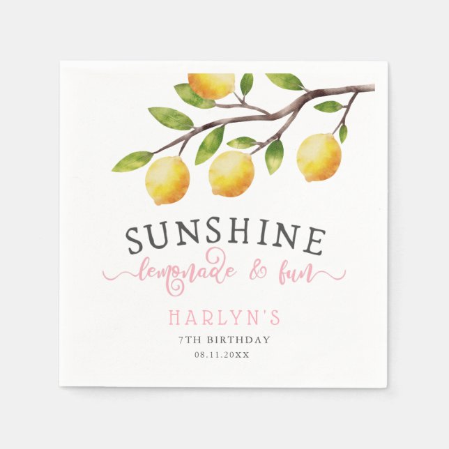 Lemon Theme Girl Födelsedagsfest Napkins Pappersservett (Framsidan)