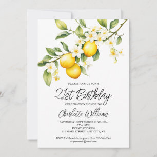 Lemon Theme Watercolor 21-årsfest Inbjudningar