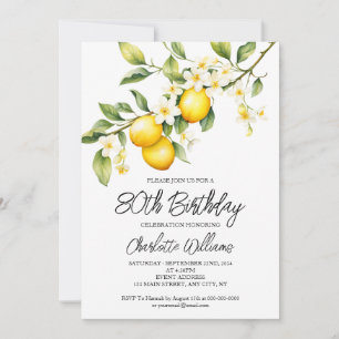 Lemon Theme Watercolor 80:e Födelsedagsfesten Inbjudningar