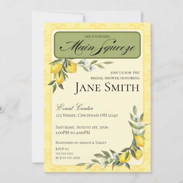 Lemon Themed Bridal Shower Invitation Inbjudningar (Framsida)