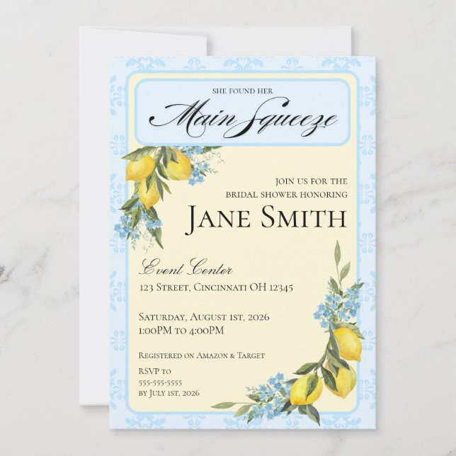 Lemon Themed Bridal Shower Invitation Inbjudningar (Framsida)