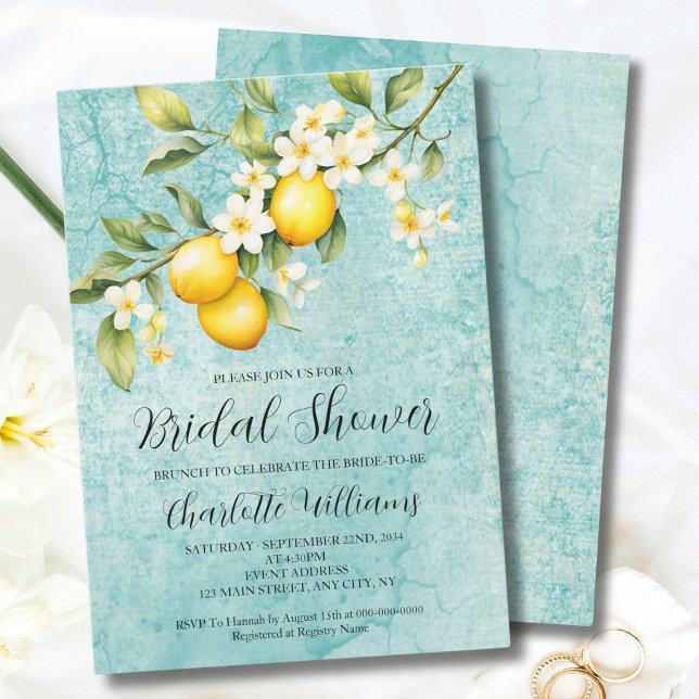 Lemon ThLED Möhippa Brunch Inbjudningar (Lemon Themed Bridal Shower Brunch Invitation
)