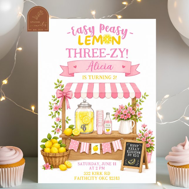 Lemon Threezy Rosa Flickas Födelsedagsinbjudan Inbjudningar (Skapare uppladdad)