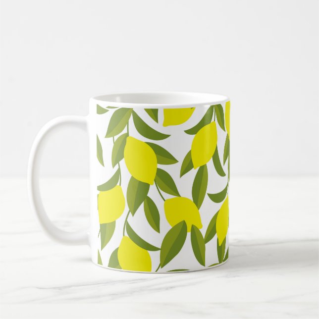 Lemon Träd Art: Gult Citrus Seamless Mönster Kaffemugg (Vänster)