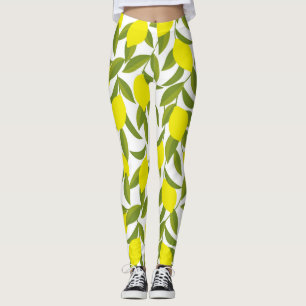 Lemon Träd Art: Gult Citrus Seamless Mönster Leggings
