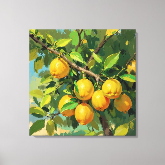Lemon Träd Gren med Bright Gult Fruit Canvastryck (Framsida)