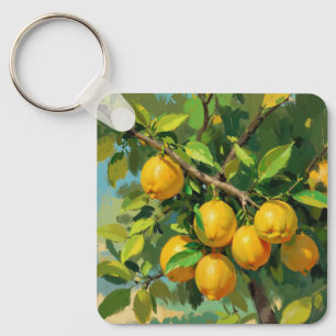 Lemon Träd Gren med Bright Gult Fruit Nyckelring