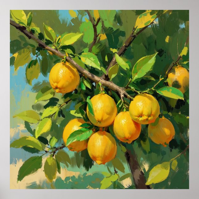 Lemon Träd Gren med Bright Gult Fruit Poster (Framsidan)