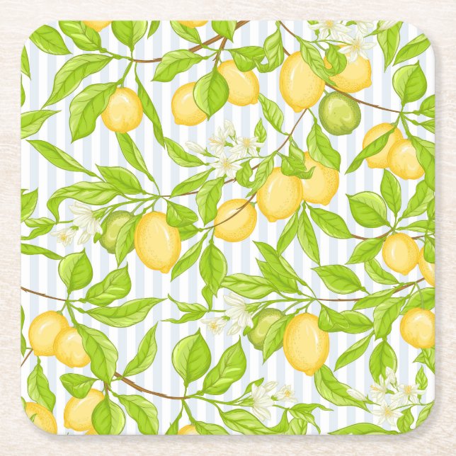 Lemon Träd Gren: Stripe, sjölöst Mönster Underlägg Papper Kvadrat (Framsidan)