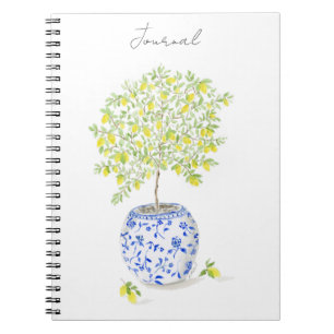 Lemon Träd i Chinoiserie Vas Watercolor Anteckningsbok