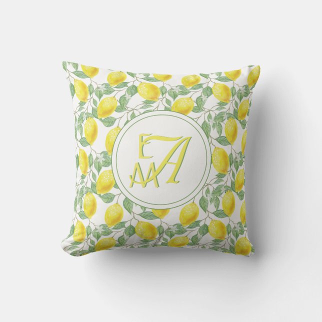 Lemon Träd Monogram Mönster Gult Grönt Decor Kudde (Framsida)