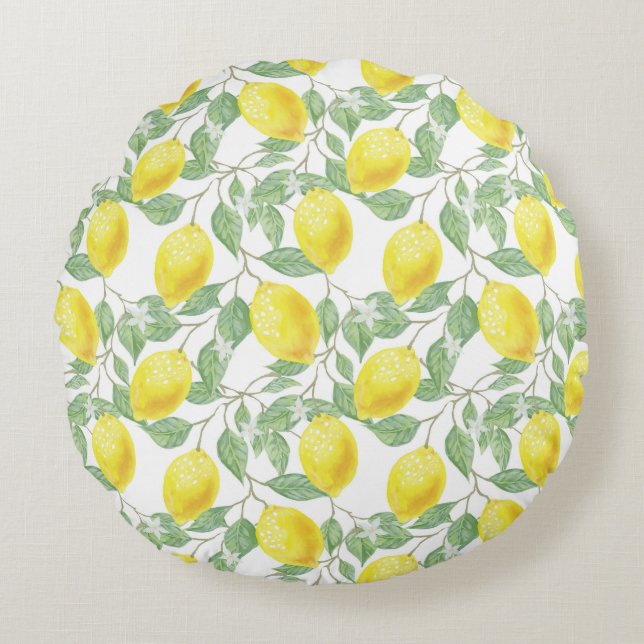 Lemon Träd Mönster Rund Kudde (Framsidan)