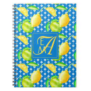 Lemon Träd Ocean Blue MONOGRAM Newlyweds Bröllop Anteckningsbok