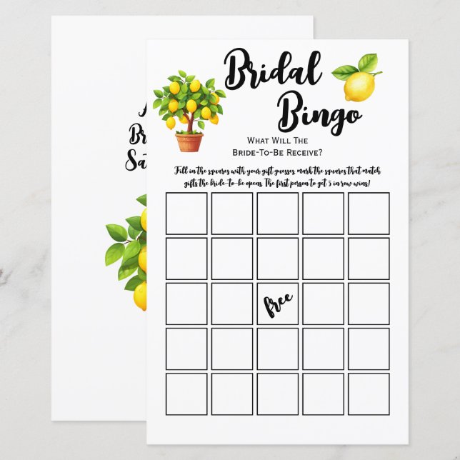 Lemon Tree Citrus Bröllopsduschbingo Partyspel (Fram/baksida)