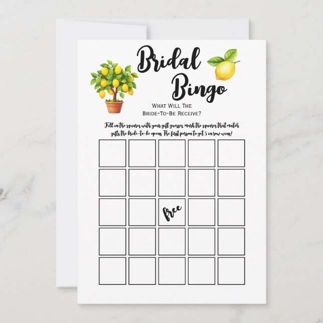 Lemon Tree Citrus Bröllopsduschbingo Partyspel Inbjudningar (Framsida)