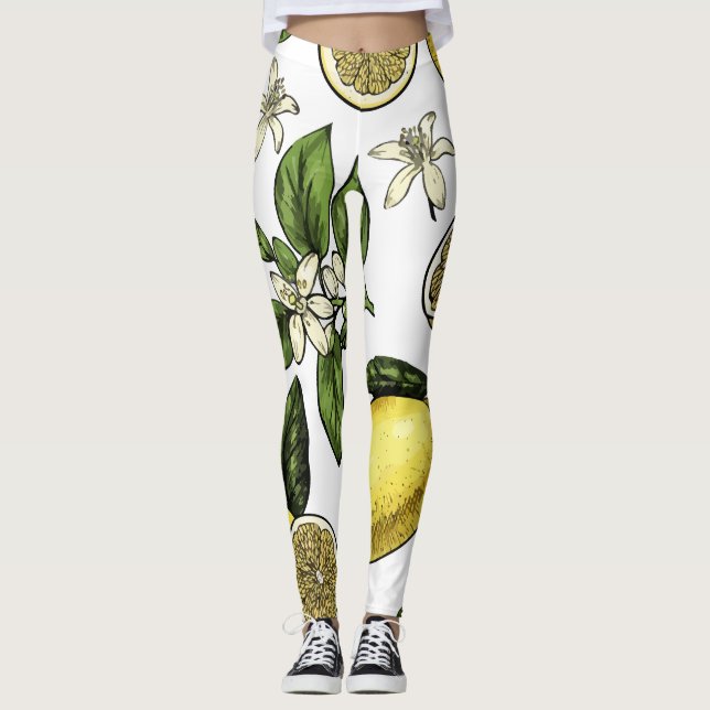 Lemon Tropical Fruit Mönster Leggings (Framsida)