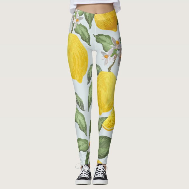 Lemon Tropical Fruit Vintage Mönster Leggings (Framsida)