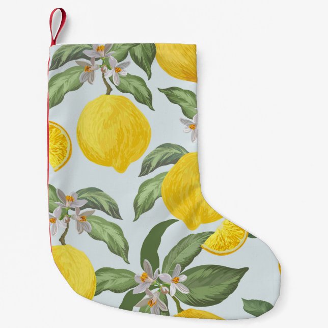 Lemon Tropical Fruit Vintage Mönster Liten Julstrumpa (Framsidan)