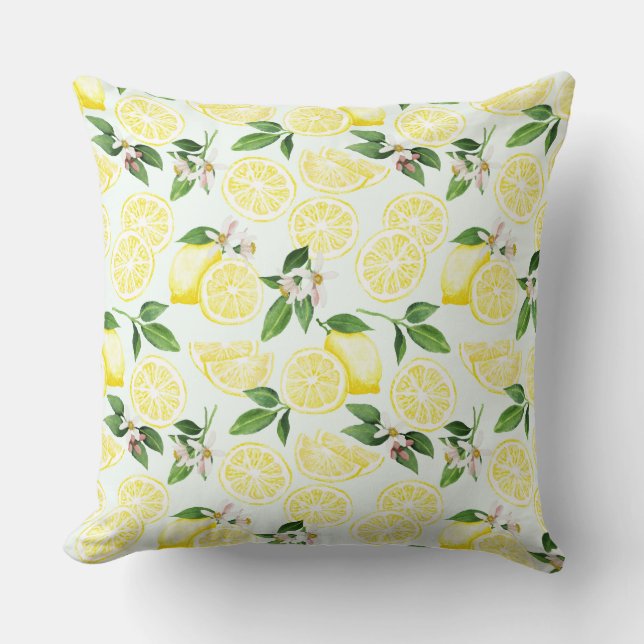 Lemon Tropical Summer Fruit Mönster på Mint 2 Kudde (Framsida)