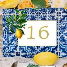 Lemon Tuscan Tile Blue White Bröllop Bordsnummer