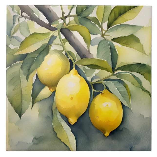 Lemon Tuscany Mediterranean Watercolor Design Kakelplatta (Framsidan)