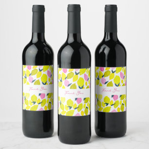 Lemon vattencolor mönster vinflaska etikett