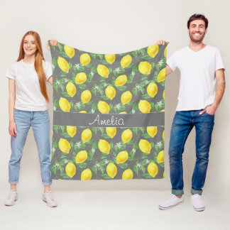 Lemon vattenfärg mönster söt flicka grå fleecefilt