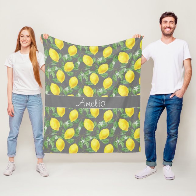 Lemon vattenfärg mönster söt flicka grå fleecefilt (På plats)