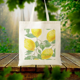 Lemon vattenfärgad mönster vit namn tygkasse