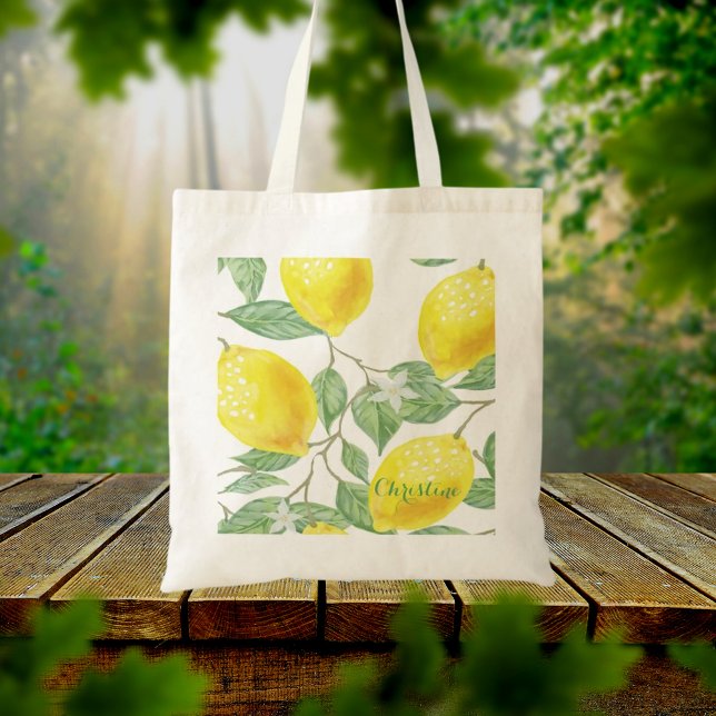 Lemon vattenfärgad mönster vit namn tygkasse (Skapare uppladdad)