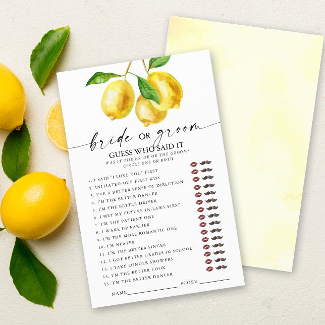 Lemon Vem sa det i Möhippa Games? (Entertain and delight your guests with our stylish lemon "Guess who said it" bridal shower game.)