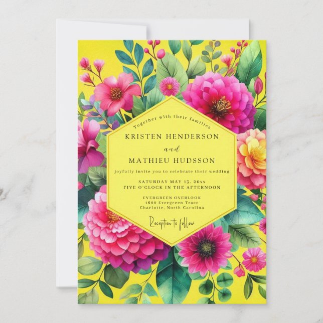 Lemon Vibrant Botanisk Bröllop Inbjudningar (Framsida)