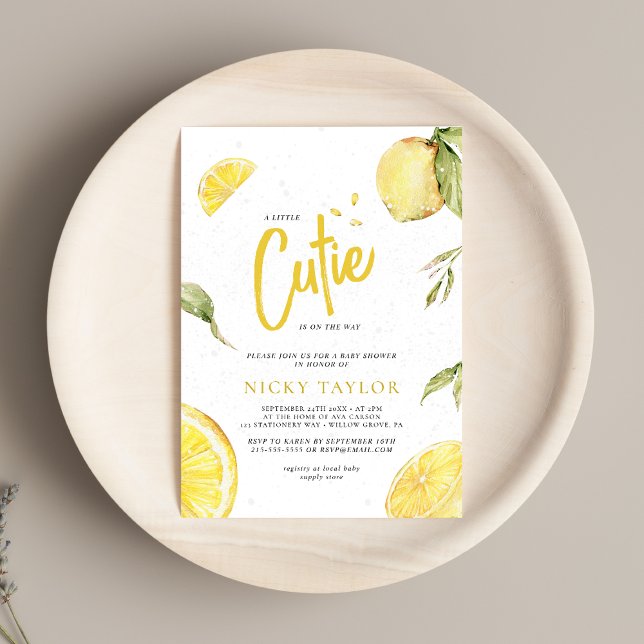 Lemon Watercolor A Little Cutie Citrus Baby Shower Inbjudningar (Skapare uppladdad)