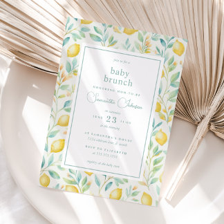 Lemon Watercolor Baby Brunch Elegant Baby Shower Inbjudningar