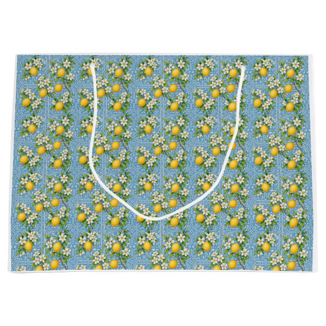 Lemon Watercolor Blå Medelhavsstil Kakelmönster (Framsidan)