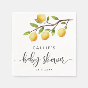 Lemon Watercolor Fruit Baby Shower Pappersservett