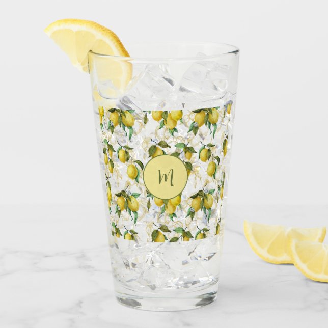 Lemon Watercolor Mönster med inledande monogram Glaskopp (Framsida Ice)