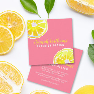 Lemon Watercolor Rosa Modern Fyrkantigt Visitkort