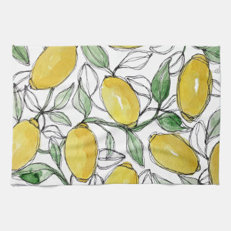 Lemon Watercolor Skriv ut Kökshandduk