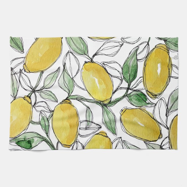 Lemon Watercolor Skriv ut Kökshandduk (Horisontell)