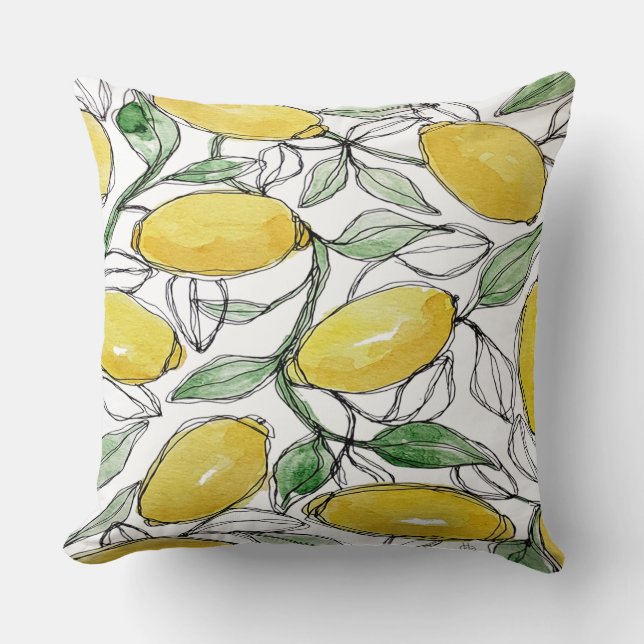Lemon Watercolor Skriv ut Kudde (Framsida)