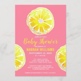 Lemon Watercolor Slices Rosa Baby Shower Inbjudningar