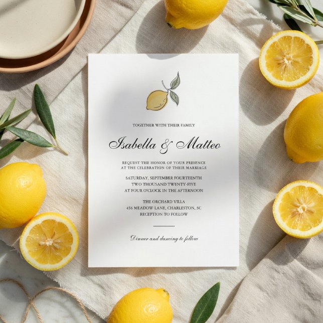 Lemon Wedding Invitation with QR Code | Amalfi  Inbjudningar (Skapare uppladdad)
